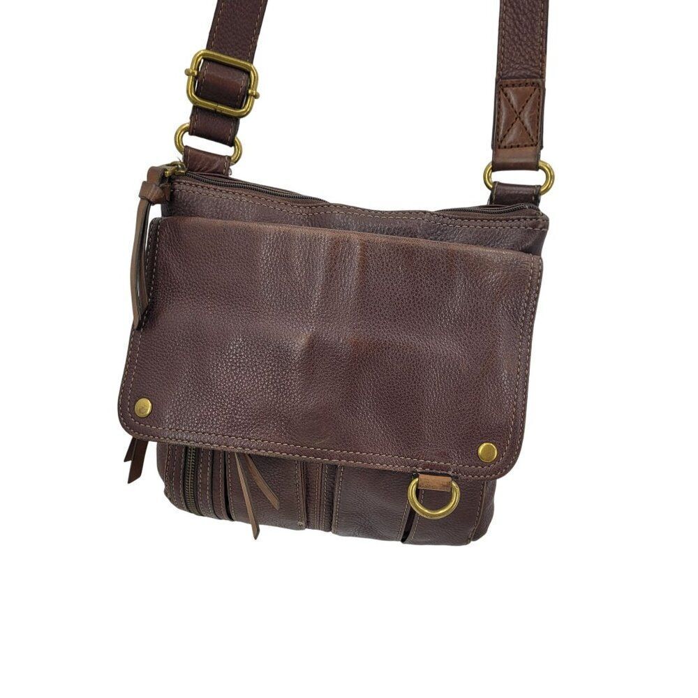 Vtg Fossil Morgan Brown Pebble Leather Crossbody Bag Multiple Pockets Adjustable